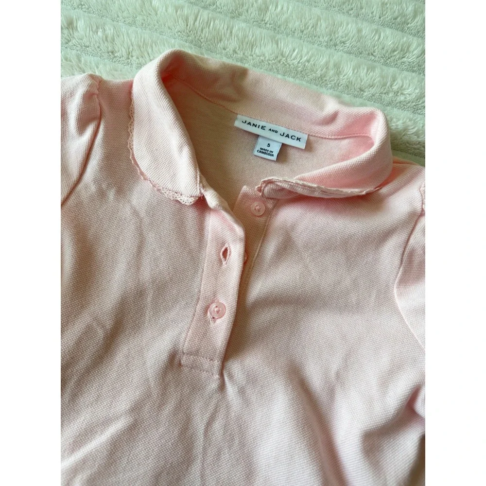 Janie and Jack Girls 3pc Set Pink Polo Floral Top Skort Shorts Size 5